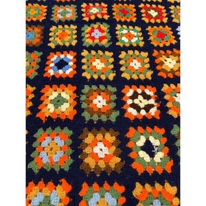 Vintage Handmade Granny Square Crochet Blanket Fringe Boho Throw 72x55 Patchwork